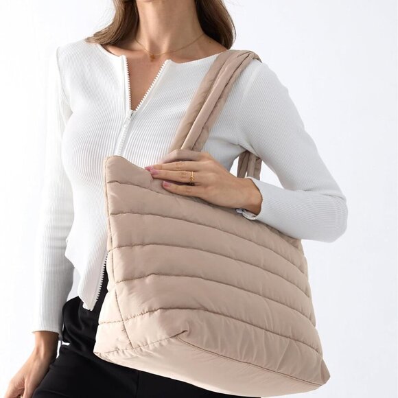 Puffer Tote Quilted Shoulder Bag Lightweight Multi-Purpose for Work Travel - Picture 2 of 7